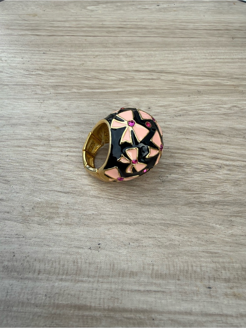 Betsey Johnson Vintage First Date Collection Pink Black High Dome Ring Size 7.5